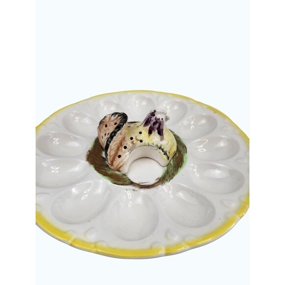 Chicken Deviled Egg Plate With 12 Egg Slots & Yellow Trim Easter Holiday Summer - Picture 9 of 12